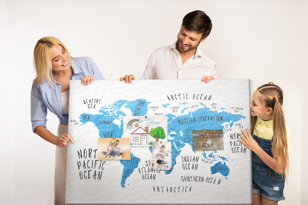 Cork memo board Blue earth map