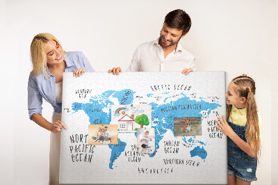 Cork memo board Blue earth map