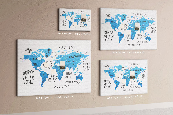 Cork memo board Blue earth map