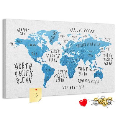 Cork memo board Blue earth map