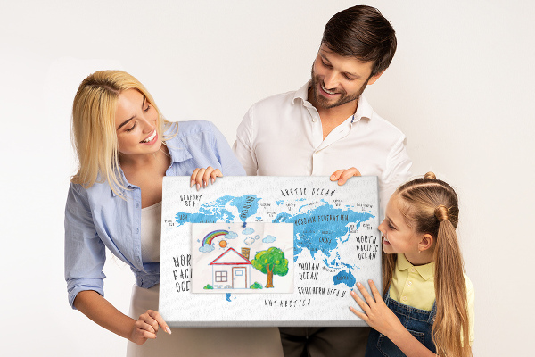 Cork memo board Blue earth map