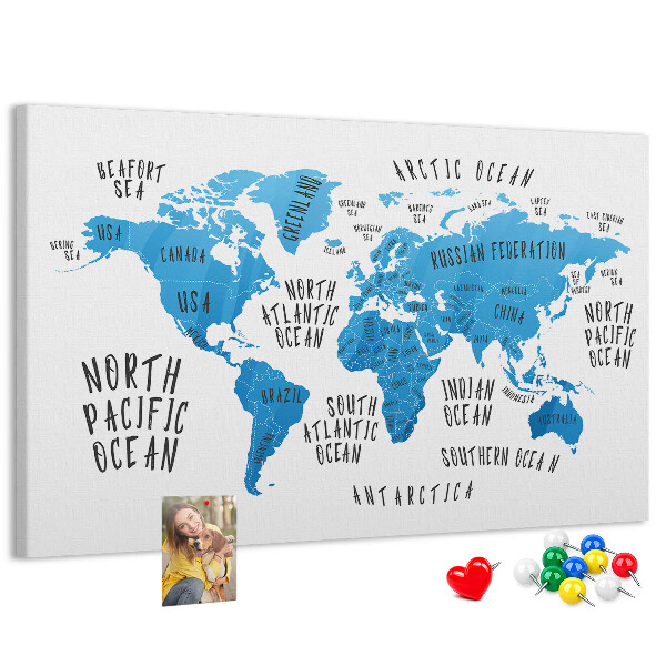 Cork memo board Blue earth map