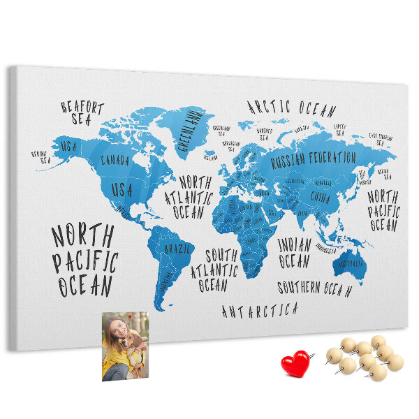 Cork memo board Blue earth map