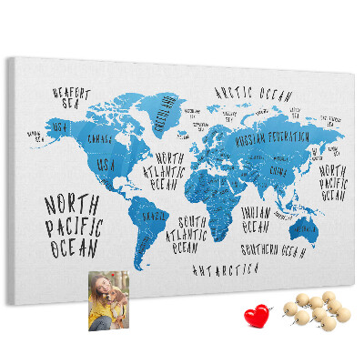 Cork memo board Blue earth map