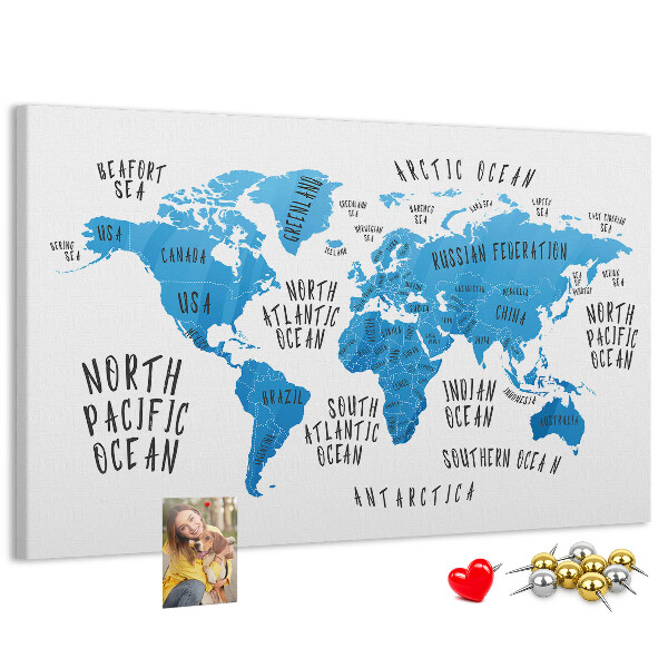 Cork memo board Blue earth map