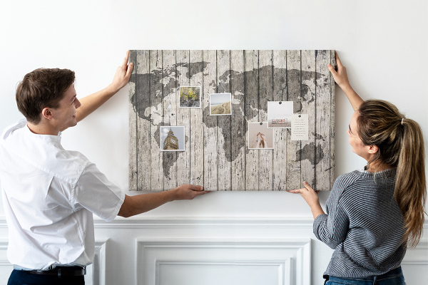 Cork display board Wooden board world map