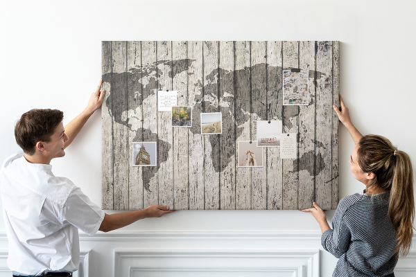 Cork display board Wooden board world map