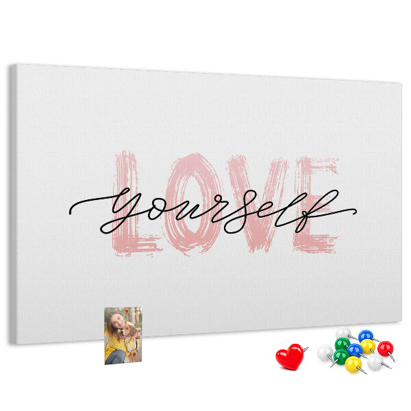 Cork memo board Love yourself lettering