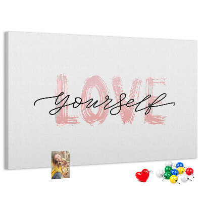Cork memo board Love yourself lettering