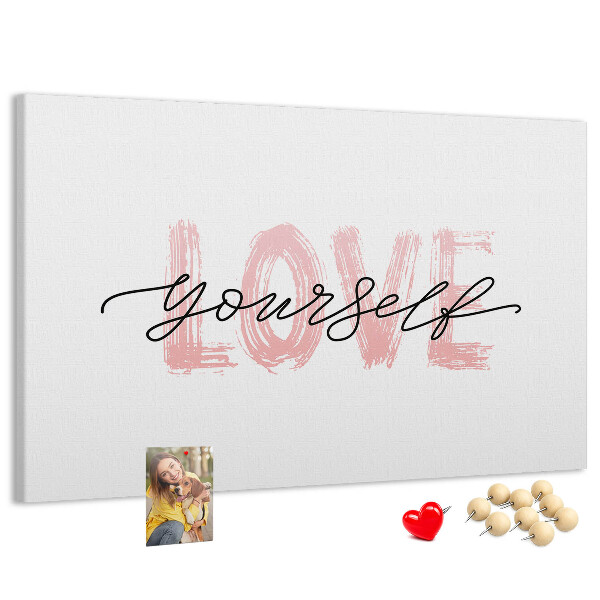 Cork memo board Love yourself lettering