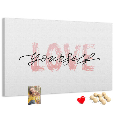 Cork memo board Love yourself lettering