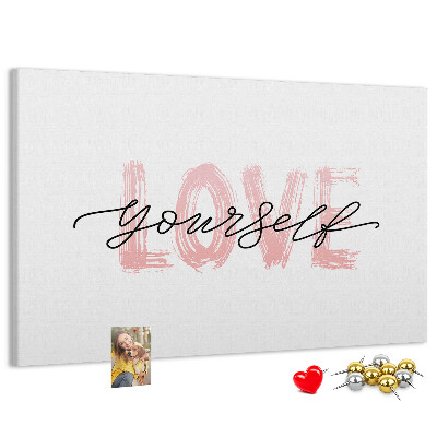 Cork memo board Love yourself lettering