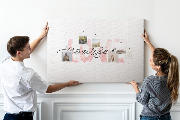 Cork memo board Love yourself lettering