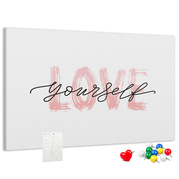 Cork memo board Love yourself lettering