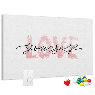 Cork memo board Love yourself lettering