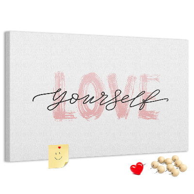 Cork memo board Love yourself lettering