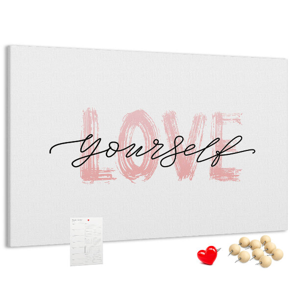 Cork memo board Love yourself lettering