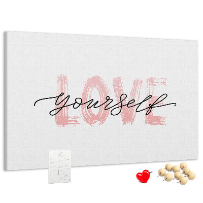 Cork memo board Love yourself lettering