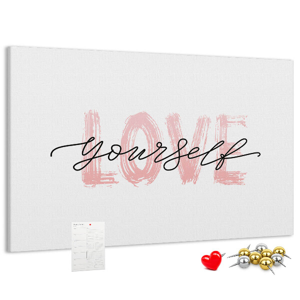 Cork memo board Love yourself lettering