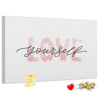 Cork memo board Love yourself lettering