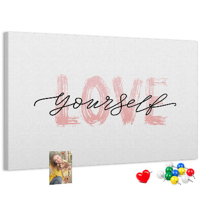 Cork memo board Love yourself lettering