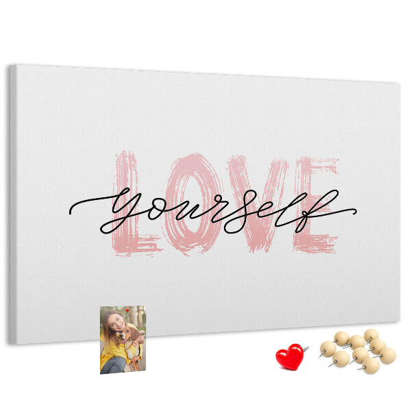 Cork memo board Love yourself lettering
