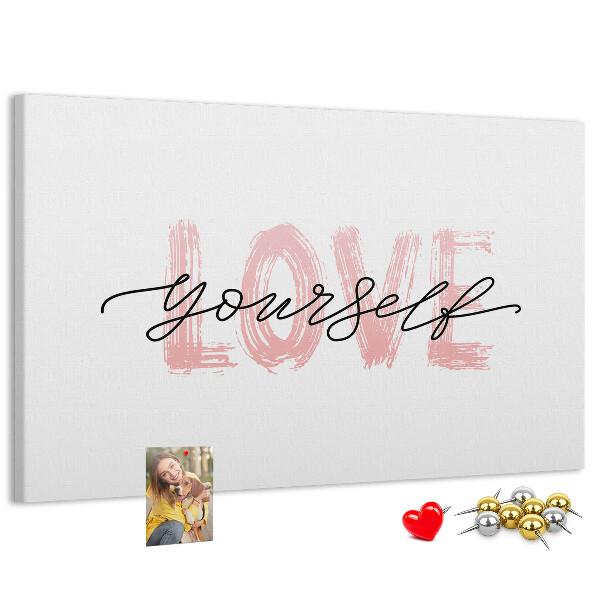 Cork memo board Love yourself lettering