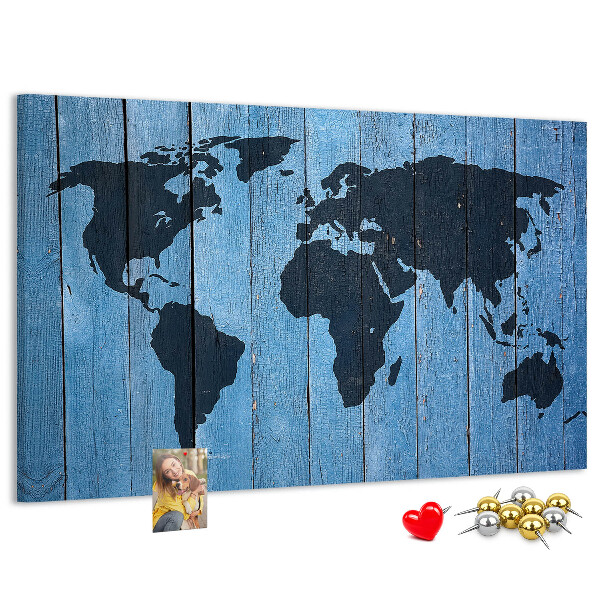 Cork board Wooden board world map