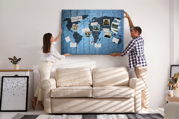 Cork board Wooden board world map