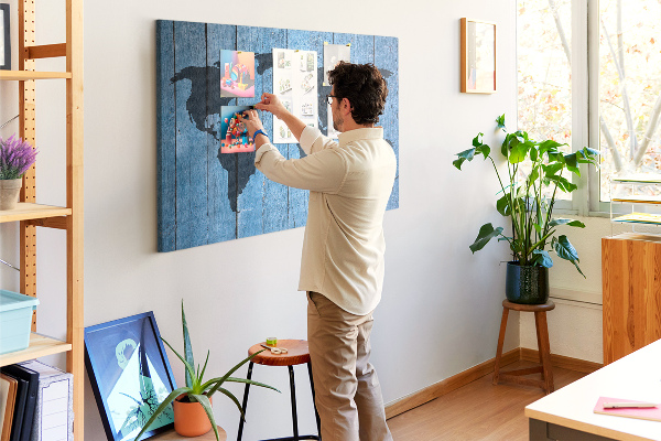 Cork board Wooden board world map