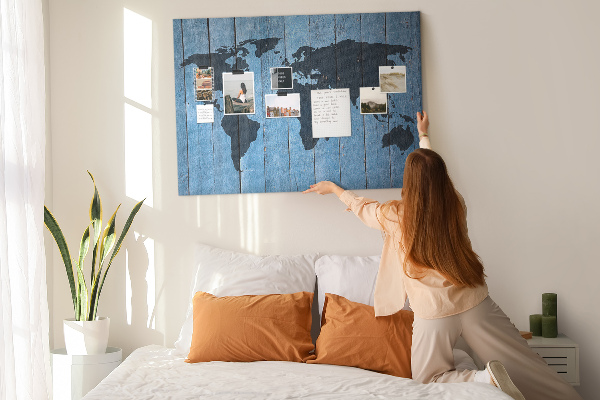 Cork board Wooden board world map