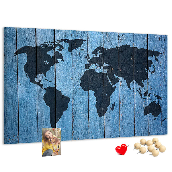 Cork board Wooden board world map