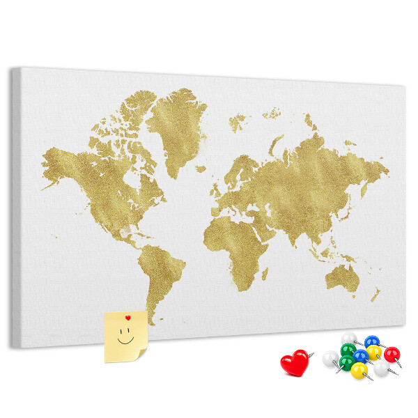 Cork display board Gold world map