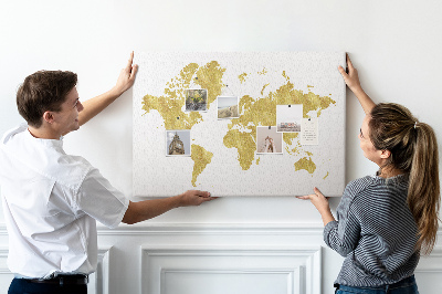 Cork display board Gold world map