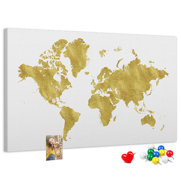 Cork display board Gold world map