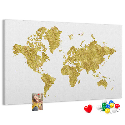 Cork display board Gold world map