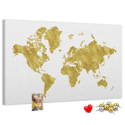 Cork display board Gold world map