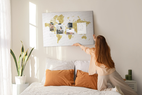 Cork display board Gold world map