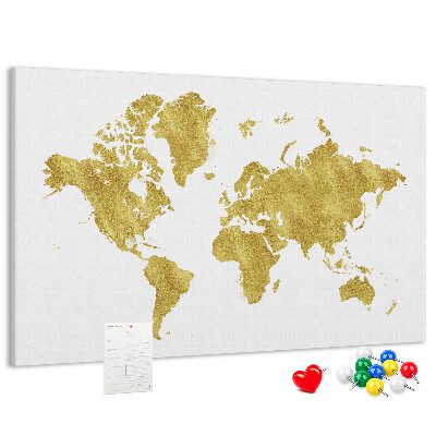 Cork display board Gold world map