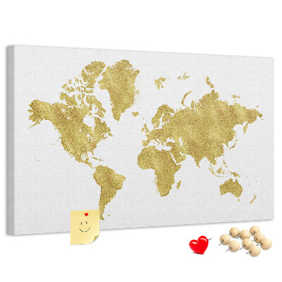 Cork display board Gold world map