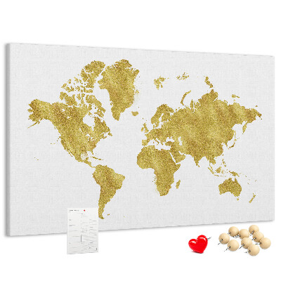 Cork display board Gold world map