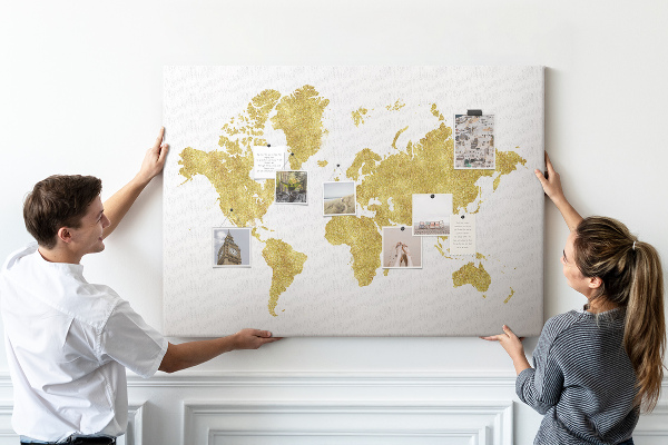 Cork display board Gold world map