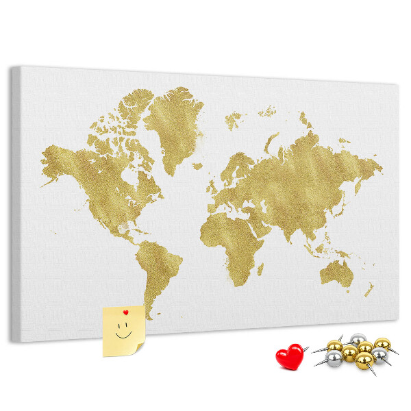 Cork display board Gold world map