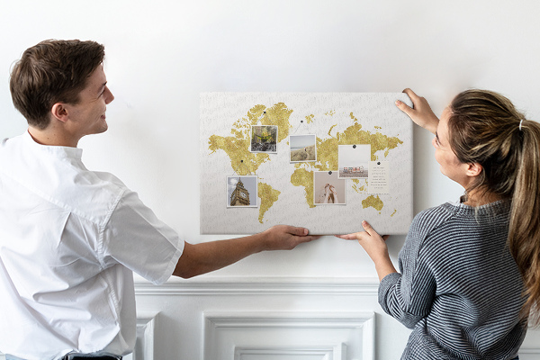 Cork display board Gold world map