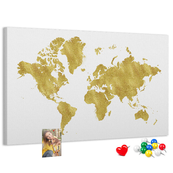 Cork display board Gold world map