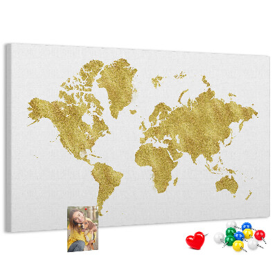 Cork display board Gold world map