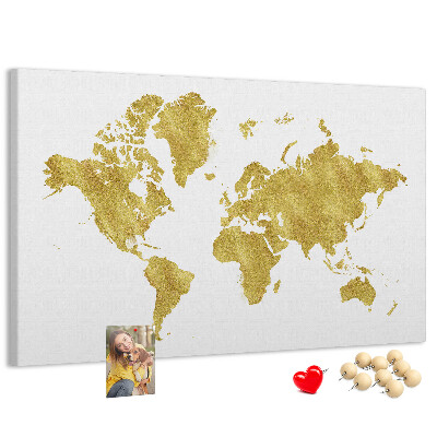 Cork display board Gold world map
