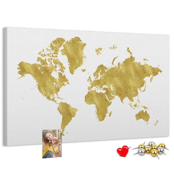 Cork display board Gold world map