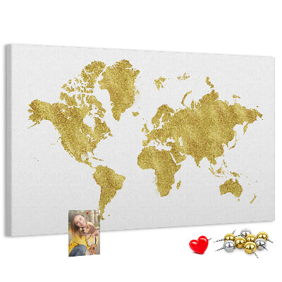 Cork display board Gold world map