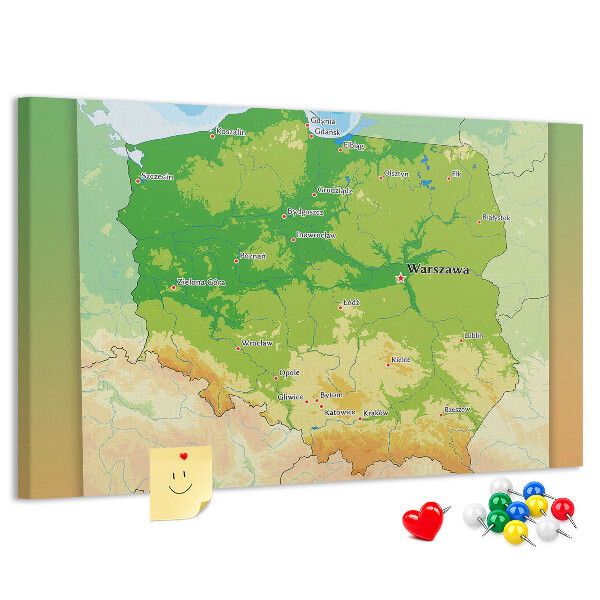 Cork memo board Physical map of Poland